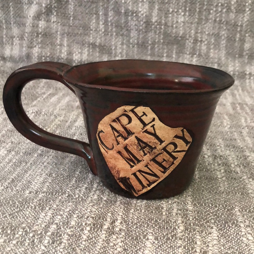 Cape may winery Art pottery mug. Marked SBM.